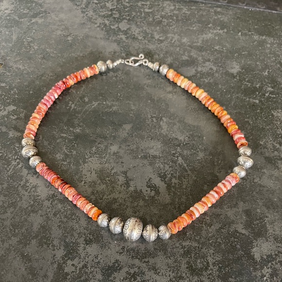 Hand Crafted Jewelry - Hand Crafted  “One of a Kind” Orange-Red Spiny Oyster & Sterling Silver Choker